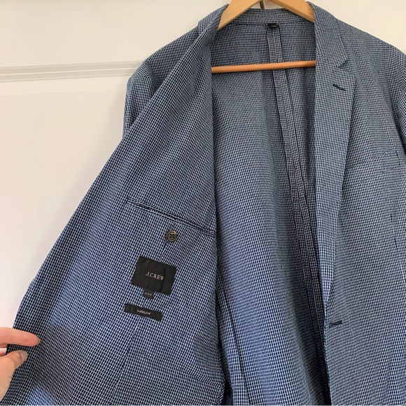 J Crew Ludlow Blazer Jacket Unlined Cotton Blue Grid Plaid Unstructuted 44 R - Picture 6 of 10